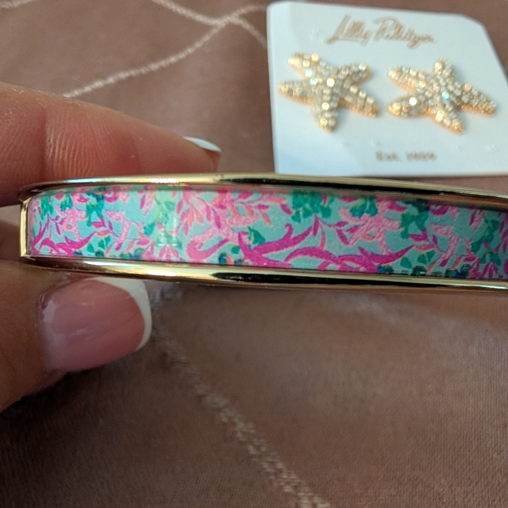Lilly Pulitzer Seaweed Samba Bangle, Starfish & Pineapple Stud Earrings 3 pc set - Picture 6 of 12
